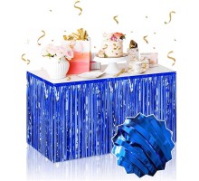 Kendinden Yapışkanlı Mavi Metalize Püsküllü Masa Eteği – 75 x 275 cm Parti Süslemesi