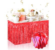 Kendinden Yapışkanlı Kırmızı Metalize Püsküllü Masa Eteği – 75 x 275 cm Parti Süslemesi