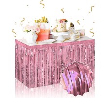Kendinden Yapışkanlı Rose Gold Metalize Püsküllü Masa Eteği – 75 x 275 cm Parti Süslemesi