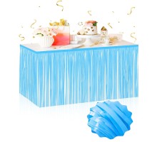 Kendinden Yapışkanlı Makaron Mavi Püsküllü Masa Eteği – 75 x 275 cm Parti Süslemesi