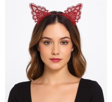 Dantelli Kırmızı Kedi Tacı - Vintage Tarz Dantel Kedi Kulak