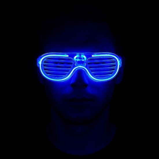 Mavi Led Işıklı Parti Gözlüğü - Neon Glow Gözlük 3 Modlu