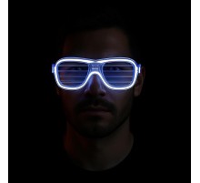 Beyaz Led Işıklı Parti Gözlüğü - Neon Glow Şerit Gözlük 3 Modlu