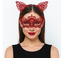 Lüks Kırmızı Dantel Taçlı Maske Seti 2 No - Parti, Balo, Kostüm Aksesuarı