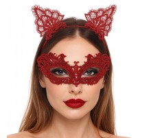 Şık Kırmızı Dantel Maske ve Taç Seti 5 No – Maskeli Balo & Özel Etkinlikler