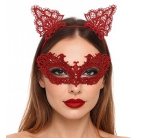 Şık Kırmızı Dantel Maske ve Taç Seti 5 No – Maskeli Balo & Özel Etkinlikler