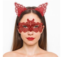 Ateş Kırmızısı Dantel Taç ve Maske Seti 10 No - Maskeli Balo & Özel Gün Seti