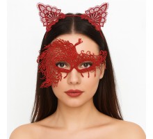 Alevin Zarafeti Kırmızı Dantel Maske ve Taç Seti 4 No – Kadın Kostüm Tamamlayıcı