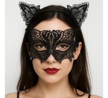 Siyah Dantel Kedi Maskesi ve Taç Seti 8 No – Şık ve Zarif Parti Aksesuarı