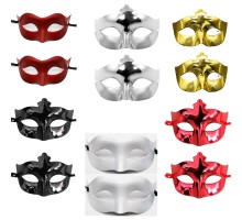 12’li Renkli Parti Maskesi Seti – Siyah Gold Gümüş Kırmızı Beyaz Mat Kırmızı
