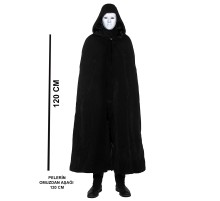 Siyah Kapüşonlu 120 cm Pelerin ve Beyaz Boyanabilir Tam Yüz Maske