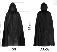 Siyah Uzun Pelerin 120 cm Kapüşonlu – Cosplay ve Parti Kostümü