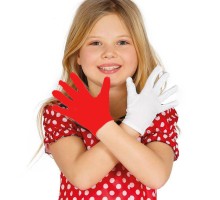 Gösteriler İçin 1 Çift Kırmızı Beyaz Pandomim Eldiveni Çocuk Boy