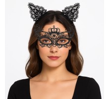 Parti Gecesi Siyah Dantel Maske ve Taç Seti 9 No