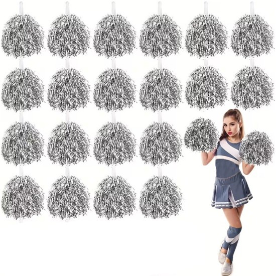 toptan-xml-dropshipping-10 Çift ( 20 Adet ) Gümüş Renk 23 Nisan 19 Mayıs 29 Ekim Okul Gösteri Ponponları