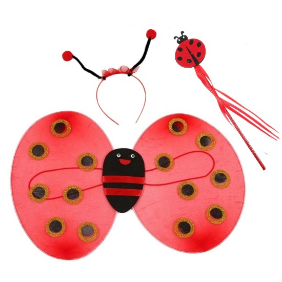 toptan-xml-dropshipping-Çocuk Gösteri İçin Uğur Böceği Kanat + Taç + Asa 3 lü Kostüm Seti