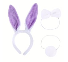 Lila Mor Tavşan Kulak Papyon Kuyruk 3'lü Parti Seti