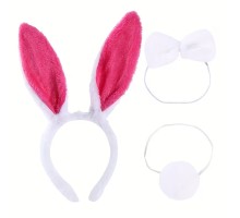 Fuşya Pembe Tavşan Kulak Papyon Kuyruk 3'lü Parti Seti