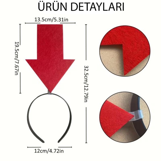 toptan-xml-dropshipping-Kişiselleştirilebilir Ok Taç – Üzerine Yazı Yazılabilen Parti Tacı Kırmızı Renk