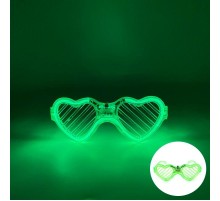 Yeşil LED Işıklı Kalp Gözlük – 3 Modlu Parti & Glow Gözlüğü