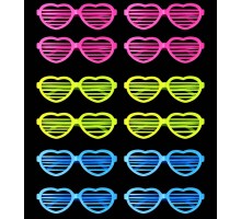 Retro Neon Fosforlu Kalp Panjur Gözlük 12 Adet – 80’ler 90’lar Parti Stili