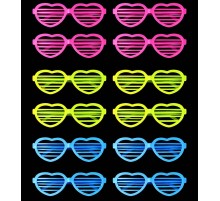 Retro Neon Fosforlu Kalp Panjur Gözlük 12 Adet – 80’ler 90’lar Parti Stili