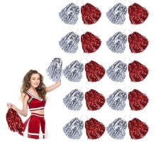 Kırmızı Gümüş Metalik Dolgun Gösteri Ponponu 20 Adet (10 Çift)