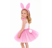 Kız Çocuk Tamamen Pembe Tavşan Kulaklı Kostüm Seti – Tütü Etekli 4 Parça