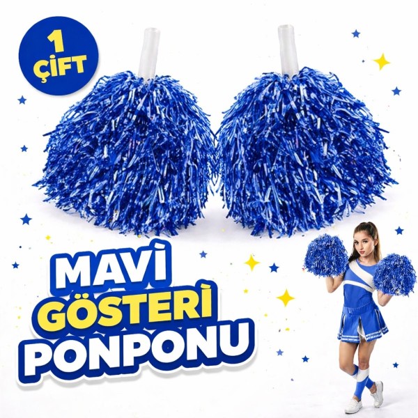 toptan-xml-dropshipping-1 Çift ( 2 Adet ) Mavi Renk 23 Nisan 19 Mayıs 29 Ekim Okul Gösteri Ponponları