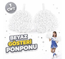 1 Çift ( 2 Adet ) Beyaz Renk 23 Nisan 19 Mayıs 29 Ekim Okul Gösteri Ponponları Ekstra Dolgun