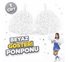 1 Çift ( 2 Adet ) Beyaz Renk 23 Nisan 19 Mayıs 29 Ekim Okul Gösteri Ponponları Ekstra Dolgun