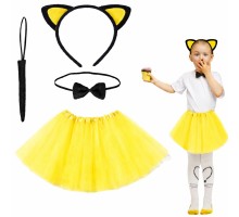 Sarı Renk Etekli Kedi Kostüm Seti (Tütü, Taç, Papyon, Kuyruk)