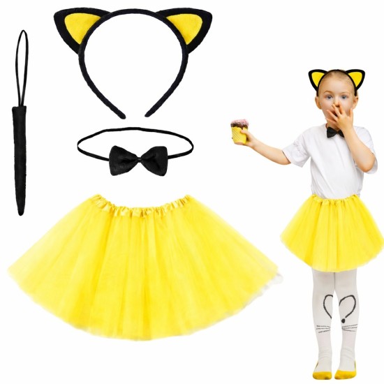 toptan-xml-dropshipping-Sarı Renk Etekli Kedi Kostüm Seti (Tütü, Taç, Papyon, Kuyruk)