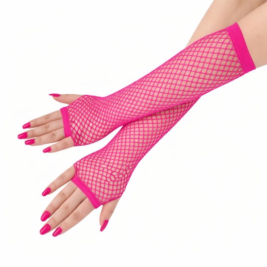 toptan-xml-dropshipping-80’ler 90’lar Retro Neon Fuşya Şeker Pembesi File Parmaksız Eldiven 26 cm