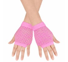 80 ler 90 lar Retro Neon Pembe File Parmaksız Kısa Eldiven 11 Cm