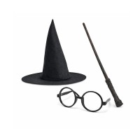 Harry Potter Tarzı Çocuk Seti - Siyah Keçe Şapka, Asa, Gözlük