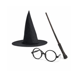 Harry Potter Tarzı Çocuk Seti - Siyah Keçe Şapka, Asa, Gözlük