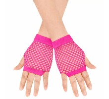 80’ler 90’lar Retro Neon Fuşya Şeker Pembesi File Parmaksız Kısa Eldiven 11 cm