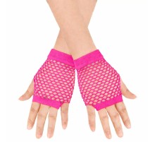 80’ler 90’lar Retro Neon Fuşya Şeker Pembesi File Parmaksız Kısa Eldiven 11 cm
