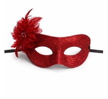 Kırmızı Simli Tüylü Balo Maskesi – Kadın Parti & Maskeli Balo Maskesi