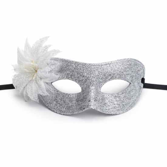 Gümüş Simli Tüylü Balo Maskesi – Kadın Parti & Maskeli Balo Maskesi