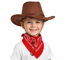 Çocuk Kovboy Şapka Kahverengi & Kırmızı Bandana Fular Seti