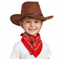 Çocuk Kovboy Şapka Kahverengi & Kırmızı Bandana Fular Seti