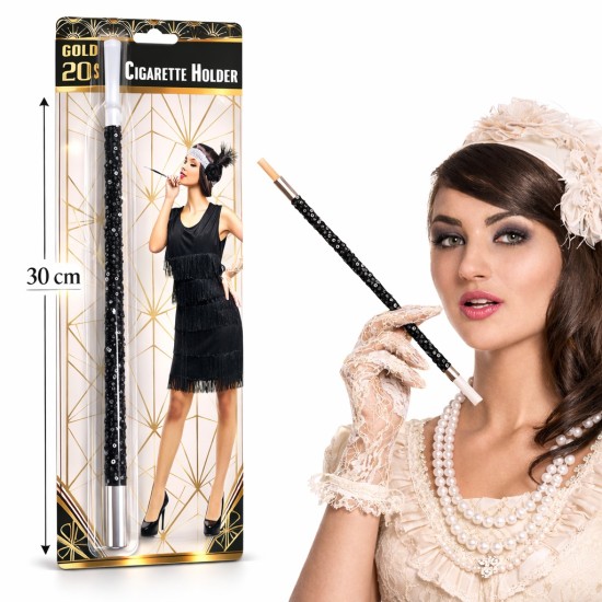 toptan-xml-dropshipping-30 cm Siyah Payetli Sigara Tutacağı – 1920’ler Gatsby Parti Aksesuarı