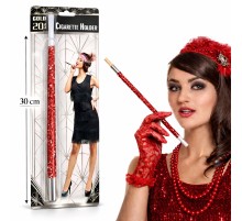 30 cm Kırmızı Payetli Sigara Tutacağı – 1920’ler Gatsby Parti Aksesuarı