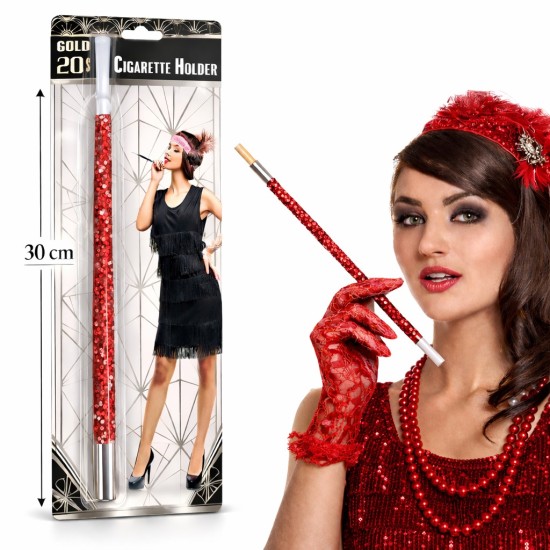 toptan-xml-dropshipping-30 cm Kırmızı Payetli Sigara Tutacağı – 1920’ler Gatsby Parti Aksesuarı