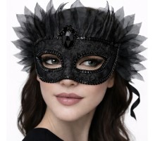 Siyah Taşlı Venedik Maskesi Lüks Tüllü Parti Maskesi