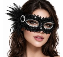 Siyah Taşlı Venedik Parti Maskesi – Tüylü Payetli