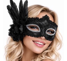 Siyah Tüylü Venedik Lüks Balo Maskesi
