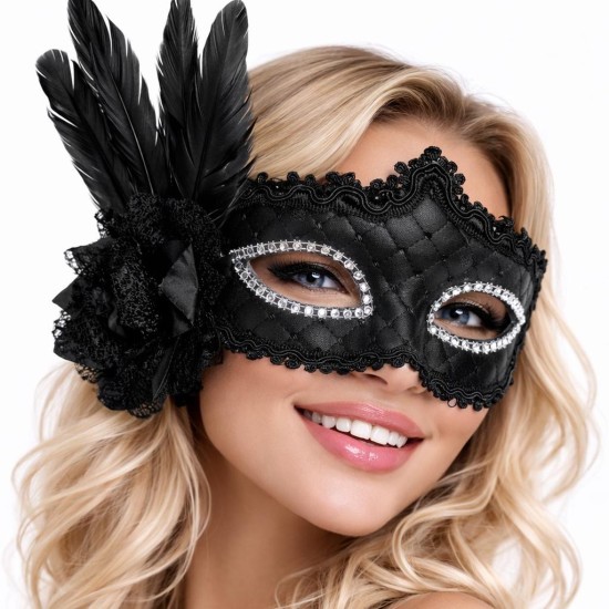 toptan-xml-dropshipping-Siyah Tüylü Venedik Lüks Balo Maskesi